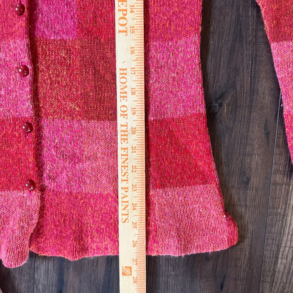 Vintage Talbots Women Pink Red Checkered V-Neck Button Cardigan Sweater Meadium - Picture 7 of 7